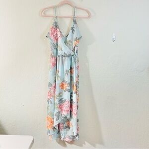 Soprano Floral Print Wrap Style Bodice Asymmetrical Hem Midi Dress Size Large